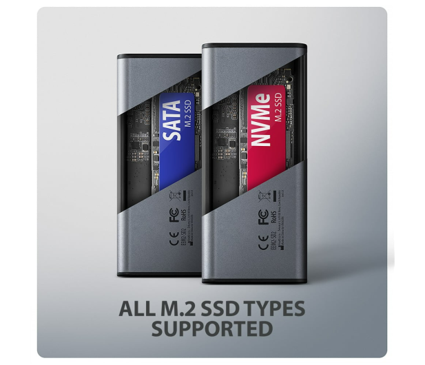 Axagon EEM2-SD2 USB-C 10Gbps - M.2 NVMe & SATA SSD bezśrubowa, ekra - 1485447 - zdjęcie 3